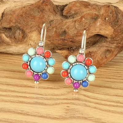 Davina – Multicoloured Turquoise Round Earrings