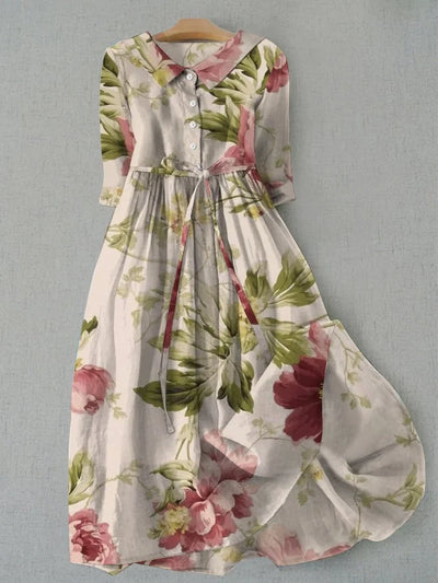 Baylee - Vintage Lace-Up Waist Floral Dress