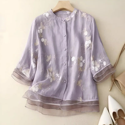 Celest - Floral Embroidered Cotton Top