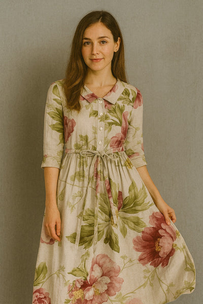 Baylee - Vintage Lace-Up Waist Floral Dress